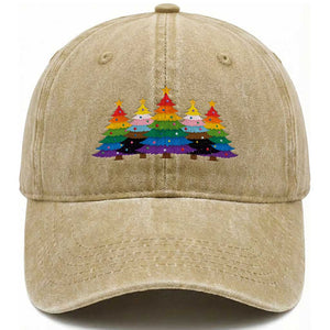 Christmas Rainbow Tree LGBTQ Support Washed Cotton Baseball Cap Holiday Pride Gift TS12 Print Your Wear