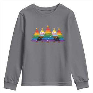 Christmas Rainbow Tree LGBTQ Support Youth Sweatshirt Holiday Pride Gift TS12 Charcoal Print Your Wear