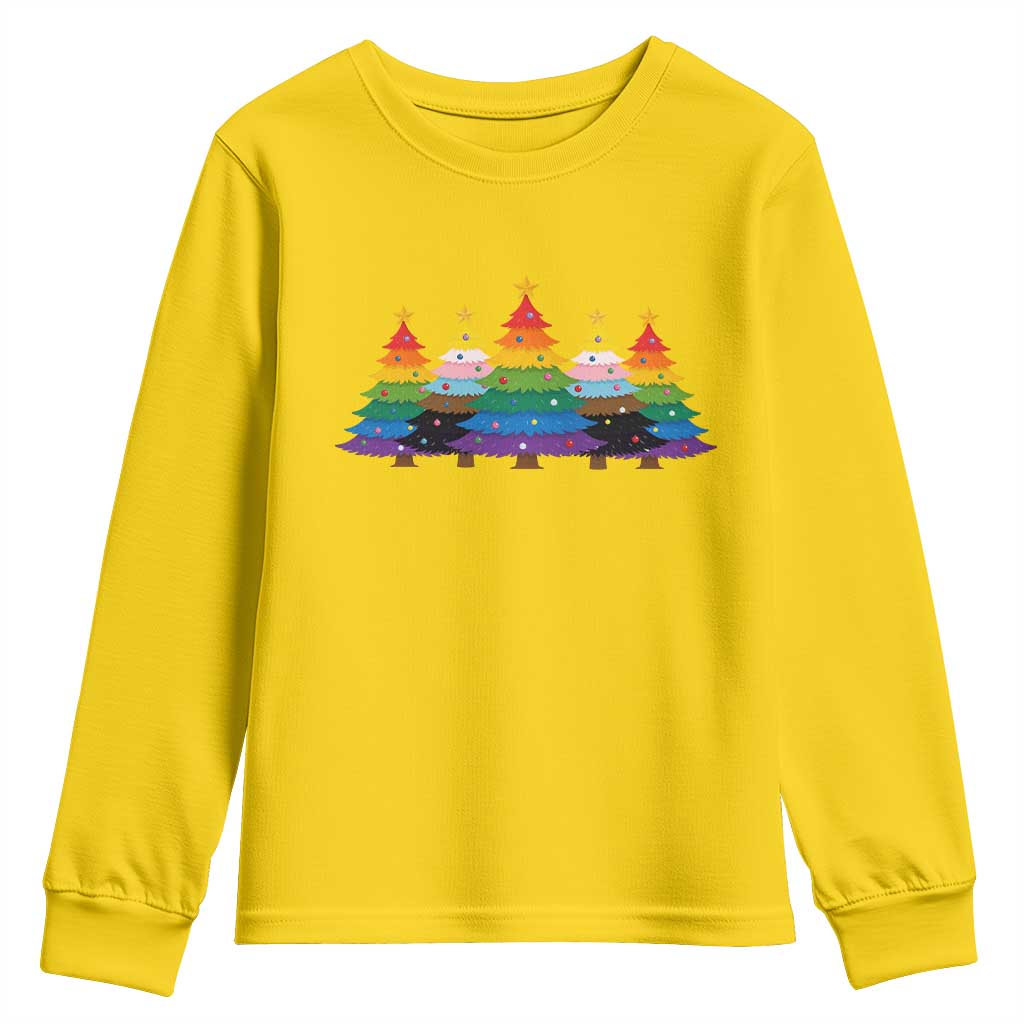 Christmas Rainbow Tree LGBTQ Support Youth Sweatshirt Holiday Pride Gift TS12 Daisy Print Your Wear