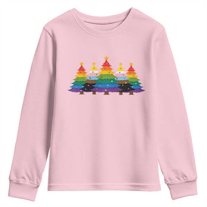 Christmas Rainbow Tree LGBTQ Support Youth Sweatshirt Holiday Pride Gift TS12 Light Pink Print Your Wear