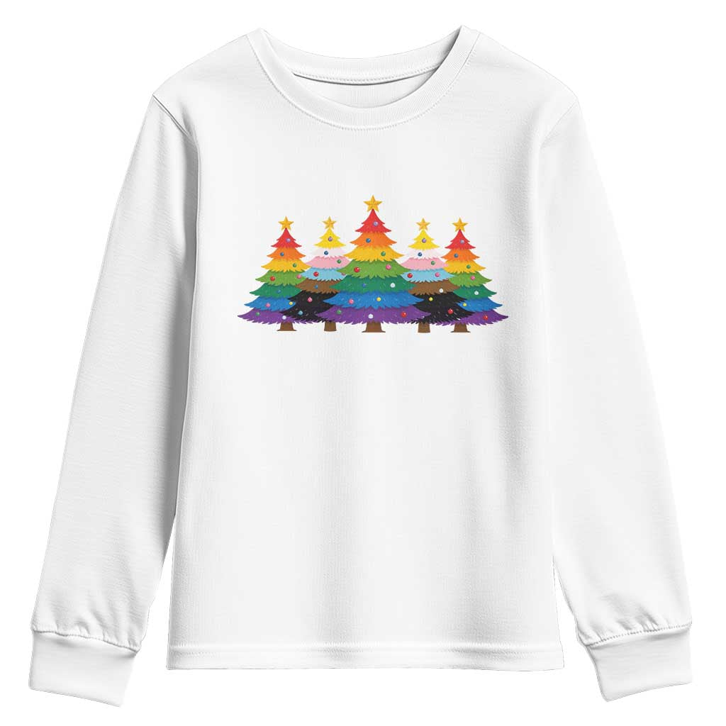 Christmas Rainbow Tree LGBTQ Support Youth Sweatshirt Holiday Pride Gift TS12 White Print Your Wear