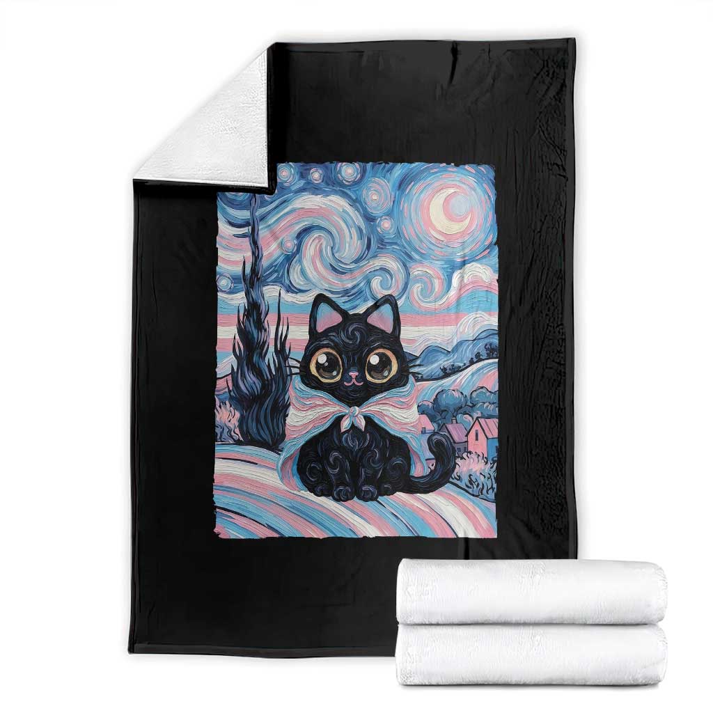 Funny Transgender Cat Starry Night Throw Blanket LGBTQ Pride Support Gift TS12 Black Print Your Wear