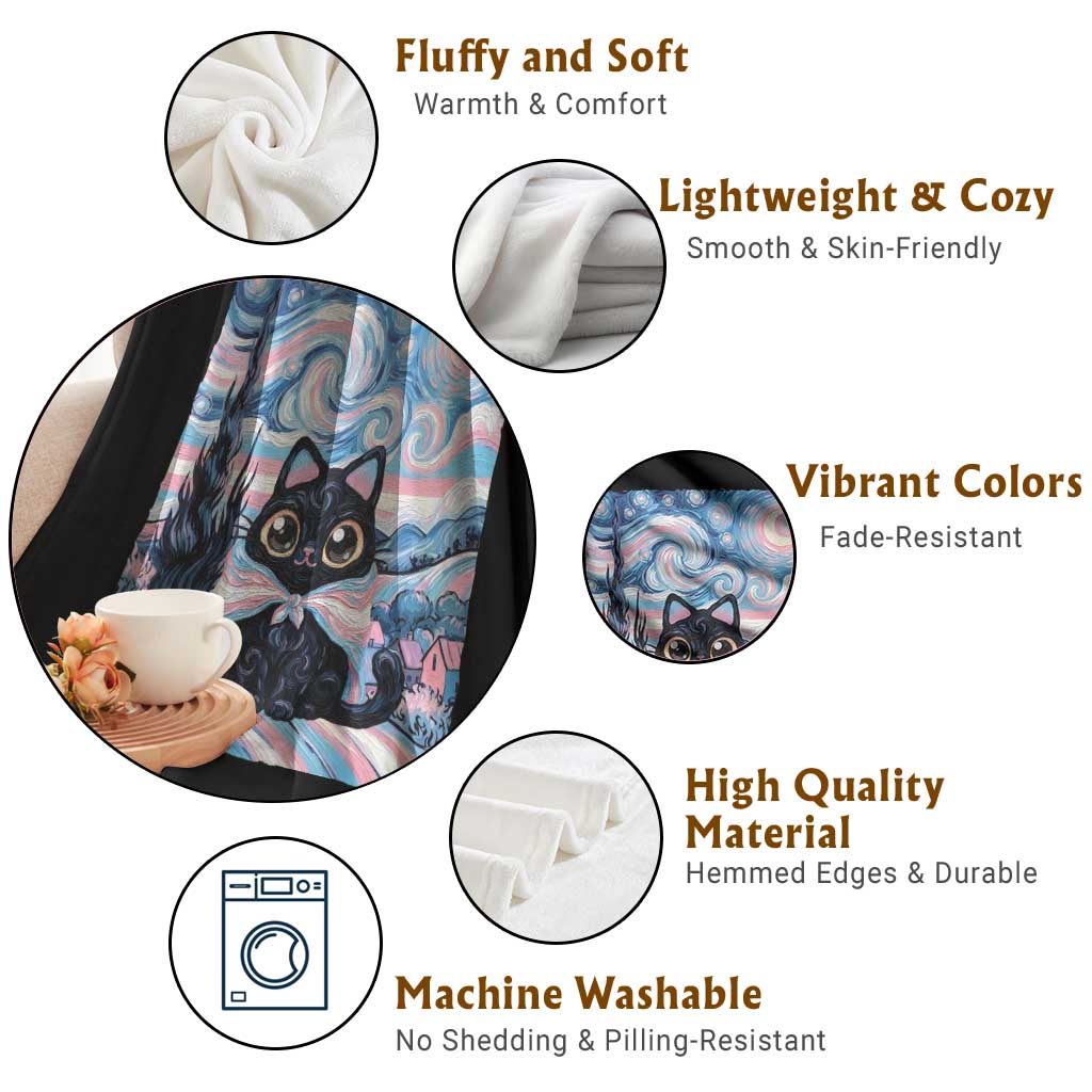 Funny Transgender Cat Starry Night Throw Blanket LGBTQ Pride Support Gift TS12 Print Your Wear