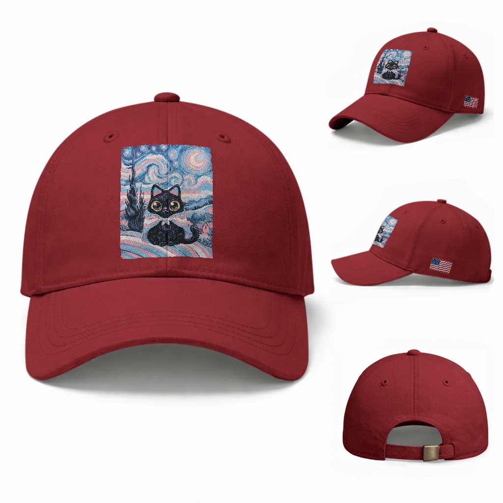 Funny Transgender Cat Starry Night Baseball Cap LGBTQ Pride Support Gift TS12 Baseball Cap Universal Fit Cherry Red Print Your Wear
