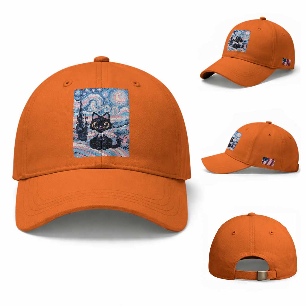 Funny Transgender Cat Starry Night Baseball Cap LGBTQ Pride Support Gift TS12 Baseball Cap Universal Fit Orange Print Your Wear