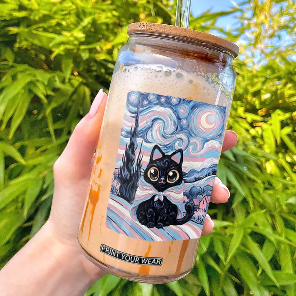 Funny Transgender Cat Starry Night Glass Can LGBTQ Pride Support Gift TS12 Black Print Your Wear