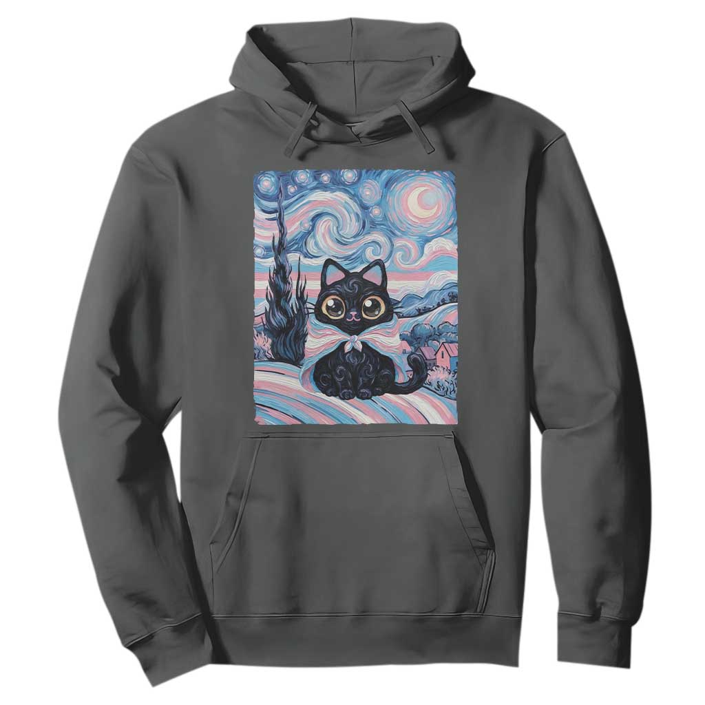 Funny Transgender Cat Starry Night Hoodie LGBTQ Pride Support Gift TS12 Dark Heather Print Your Wear