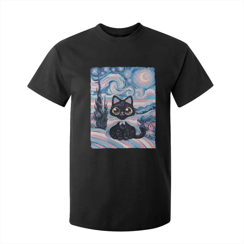 Funny Transgender Cat Starry Night T Shirt For Kid LGBTQ Pride Support Gift TS12 Black Print Your Wear