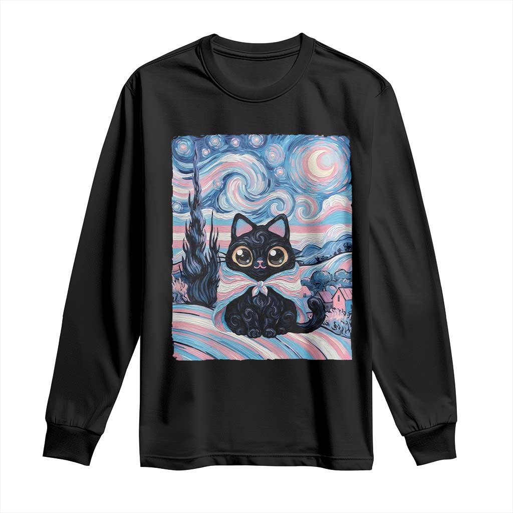 Funny Transgender Cat Starry Night Long Sleeve Shirt LGBTQ Pride Support Gift TS12 Black Print Your Wear