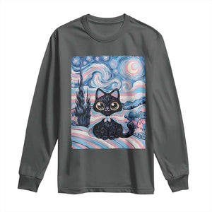 Funny Transgender Cat Starry Night Long Sleeve Shirt LGBTQ Pride Support Gift TS12 Dark Heather Print Your Wear