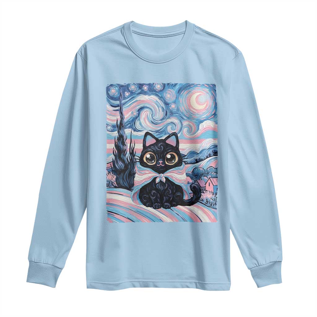 Funny Transgender Cat Starry Night Long Sleeve Shirt LGBTQ Pride Support Gift TS12 Light Blue Print Your Wear