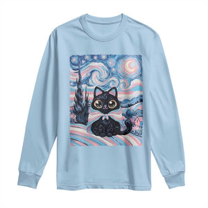 Funny Transgender Cat Starry Night Long Sleeve Shirt LGBTQ Pride Support Gift TS12 Light Blue Print Your Wear