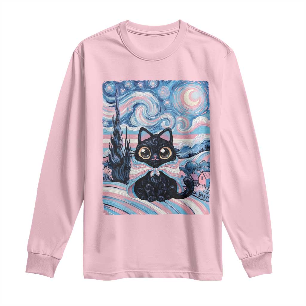 Funny Transgender Cat Starry Night Long Sleeve Shirt LGBTQ Pride Support Gift TS12 Light Pink Print Your Wear