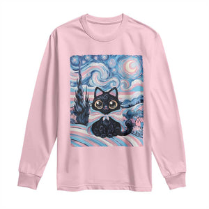 Funny Transgender Cat Starry Night Long Sleeve Shirt LGBTQ Pride Support Gift TS12 Light Pink Print Your Wear