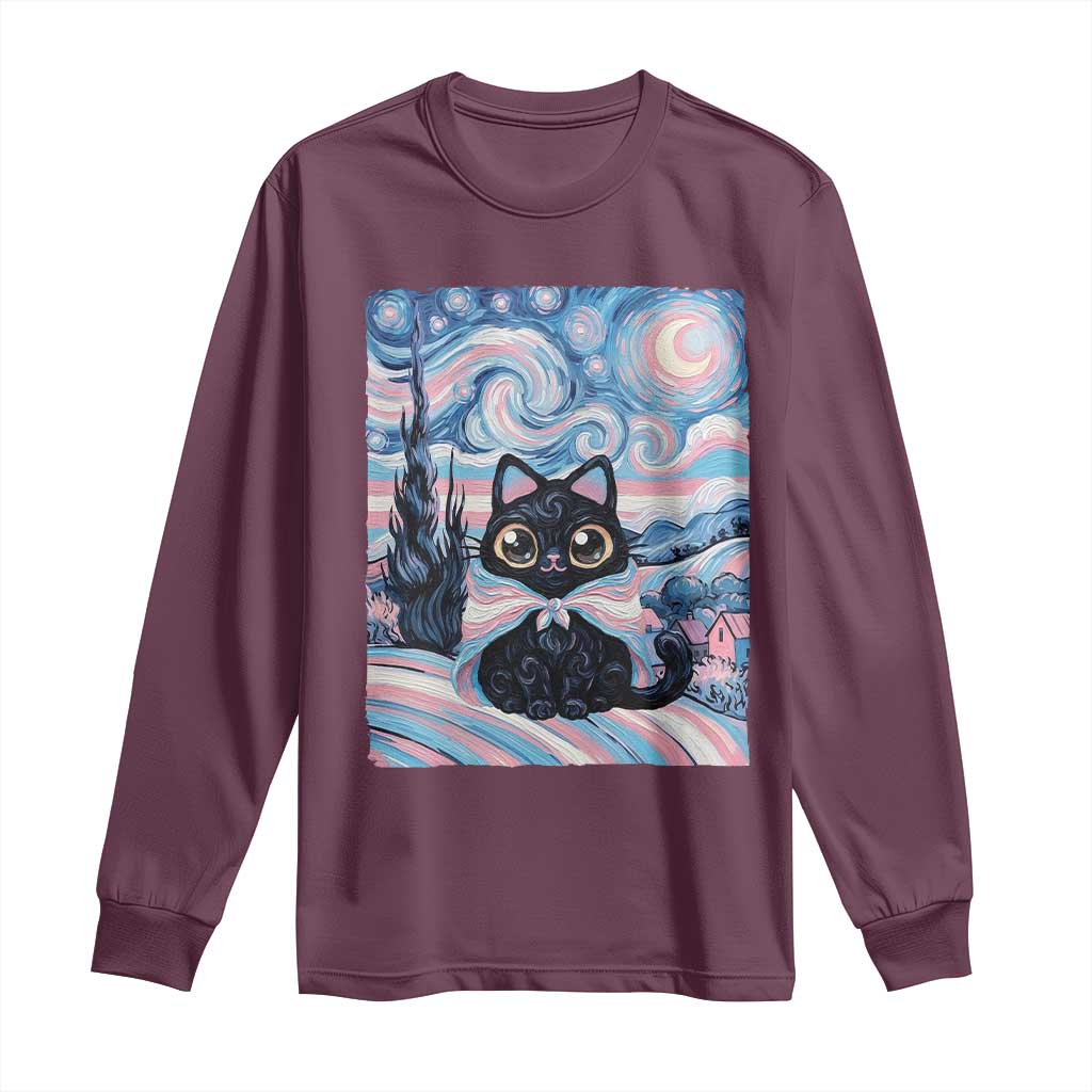 Funny Transgender Cat Starry Night Long Sleeve Shirt LGBTQ Pride Support Gift TS12 Maroon Print Your Wear