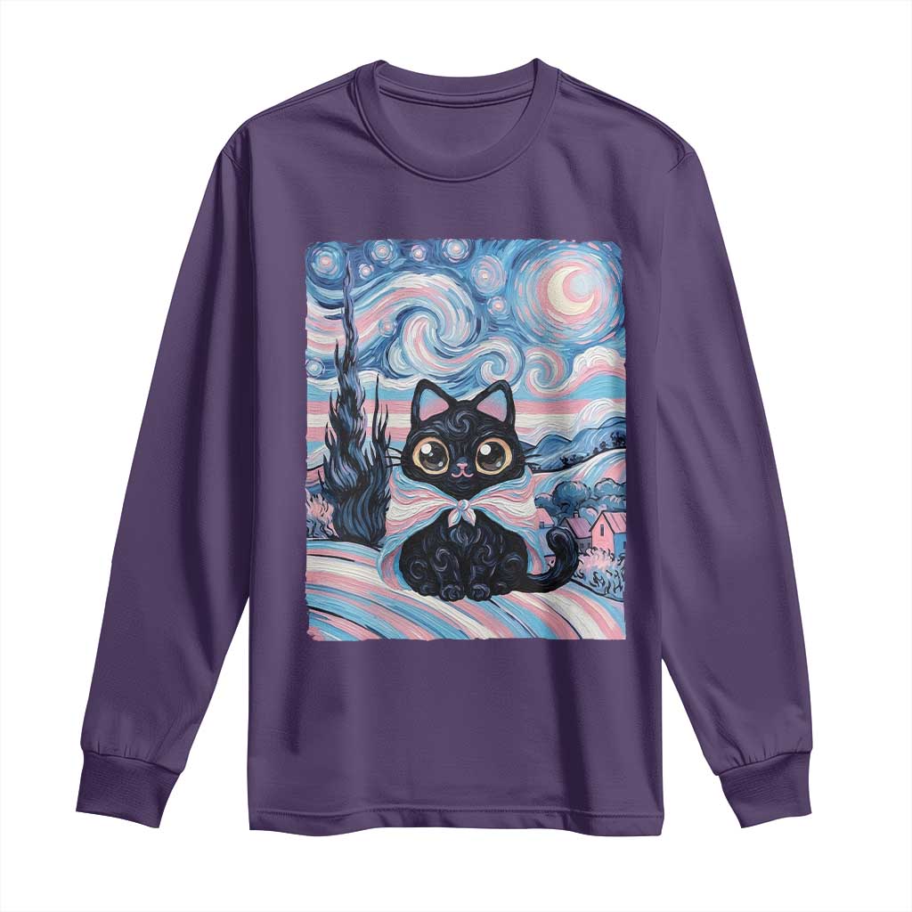 Funny Transgender Cat Starry Night Long Sleeve Shirt LGBTQ Pride Support Gift TS12 Purple Print Your Wear