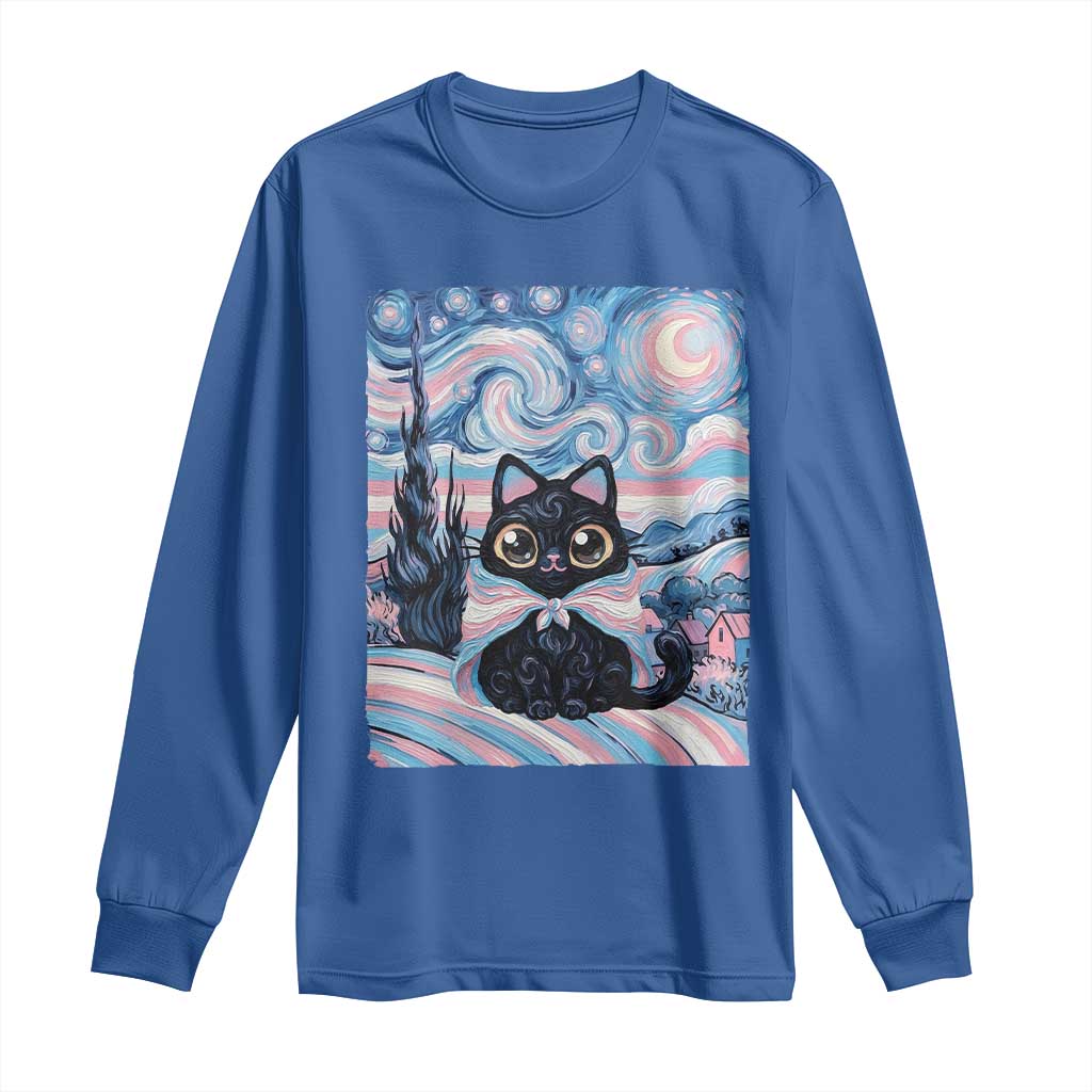 Funny Transgender Cat Starry Night Long Sleeve Shirt LGBTQ Pride Support Gift TS12 Royal Blue Print Your Wear