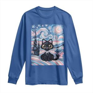Funny Transgender Cat Starry Night Long Sleeve Shirt LGBTQ Pride Support Gift TS12 Royal Blue Print Your Wear