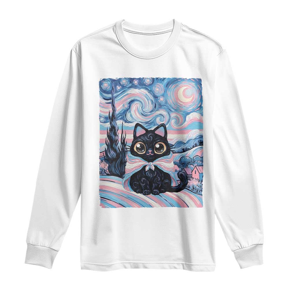 Funny Transgender Cat Starry Night Long Sleeve Shirt LGBTQ Pride Support Gift TS12 White Print Your Wear