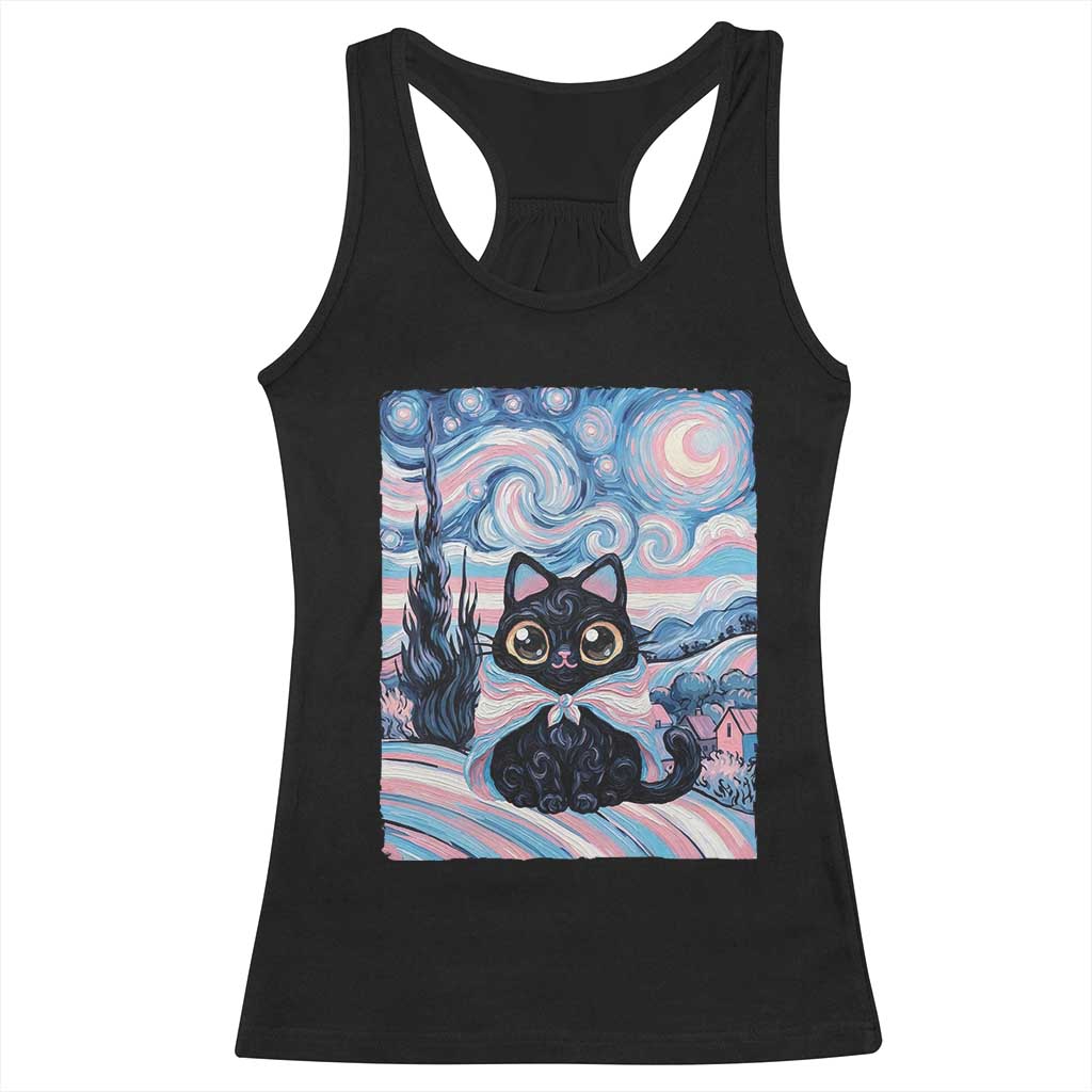 Funny Transgender Cat Starry Night Racerback Tank Top LGBTQ Pride Support Gift TS12 Black Print Your Wear
