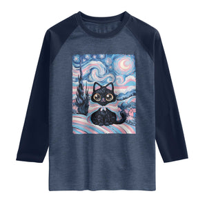 Funny Transgender Cat Starry Night Raglan Shirt LGBTQ Pride Support Gift TS12 Heather Denim Navy Print Your Wear