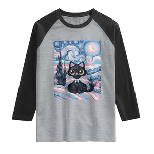 Funny Transgender Cat Starry Night Raglan Shirt LGBTQ Pride Support Gift TS12 Heather Gray Black Print Your Wear