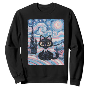 Funny Transgender Cat Starry Night Sweatshirt LGBTQ Pride Support Gift TS12 Black Print Your Wear