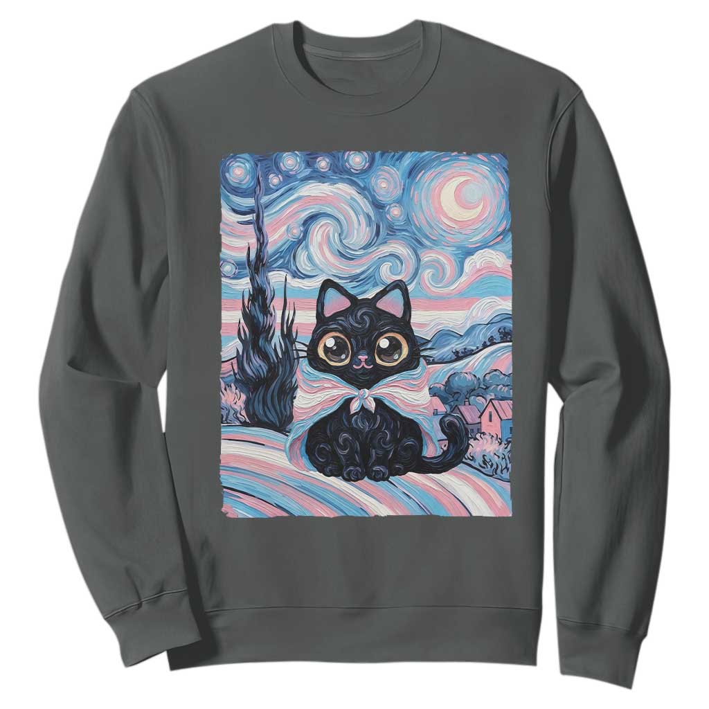 Funny Transgender Cat Starry Night Sweatshirt LGBTQ Pride Support Gift TS12 Dark Heather Print Your Wear