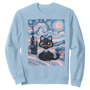 Funny Transgender Cat Starry Night Sweatshirt LGBTQ Pride Support Gift TS12 Light Blue Print Your Wear