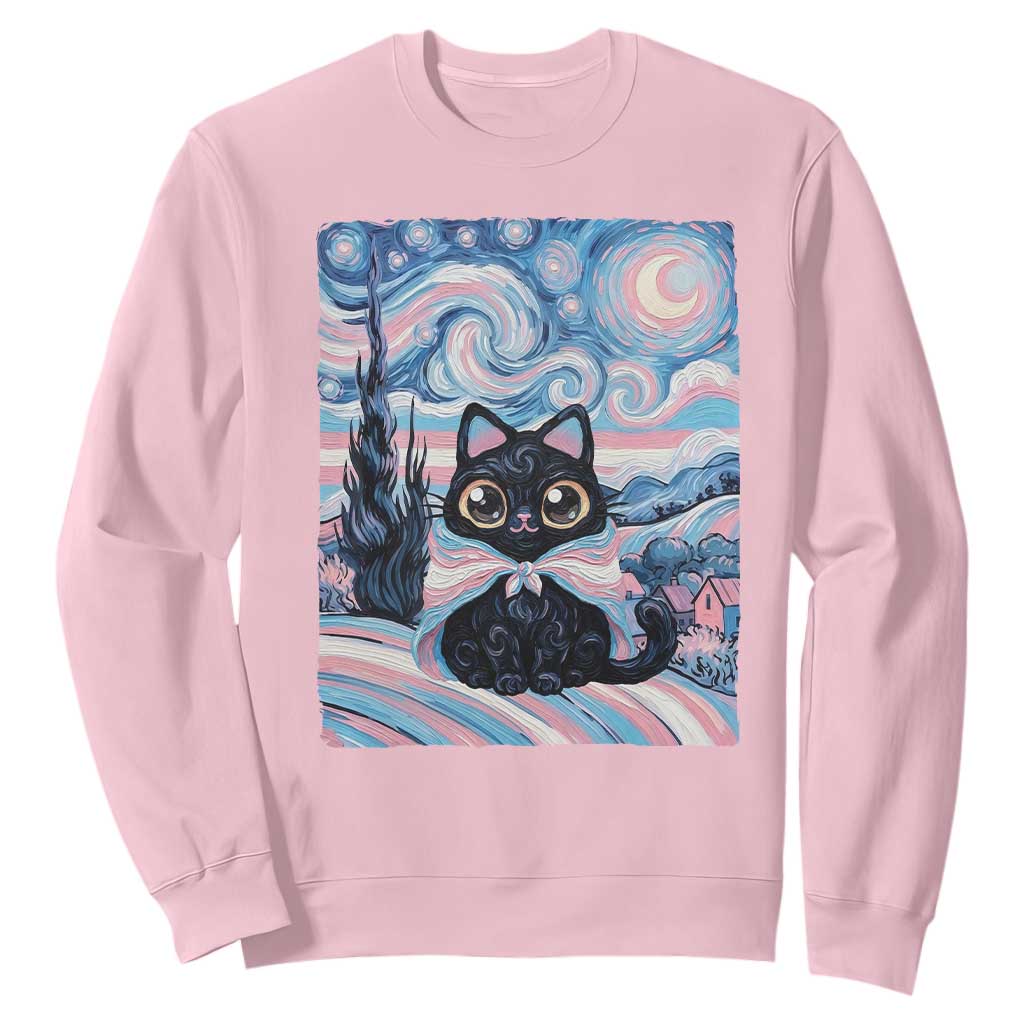 Funny Transgender Cat Starry Night Sweatshirt LGBTQ Pride Support Gift TS12 Light Pink Print Your Wear