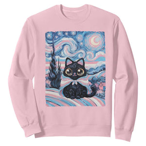 Funny Transgender Cat Starry Night Sweatshirt LGBTQ Pride Support Gift TS12 Light Pink Print Your Wear