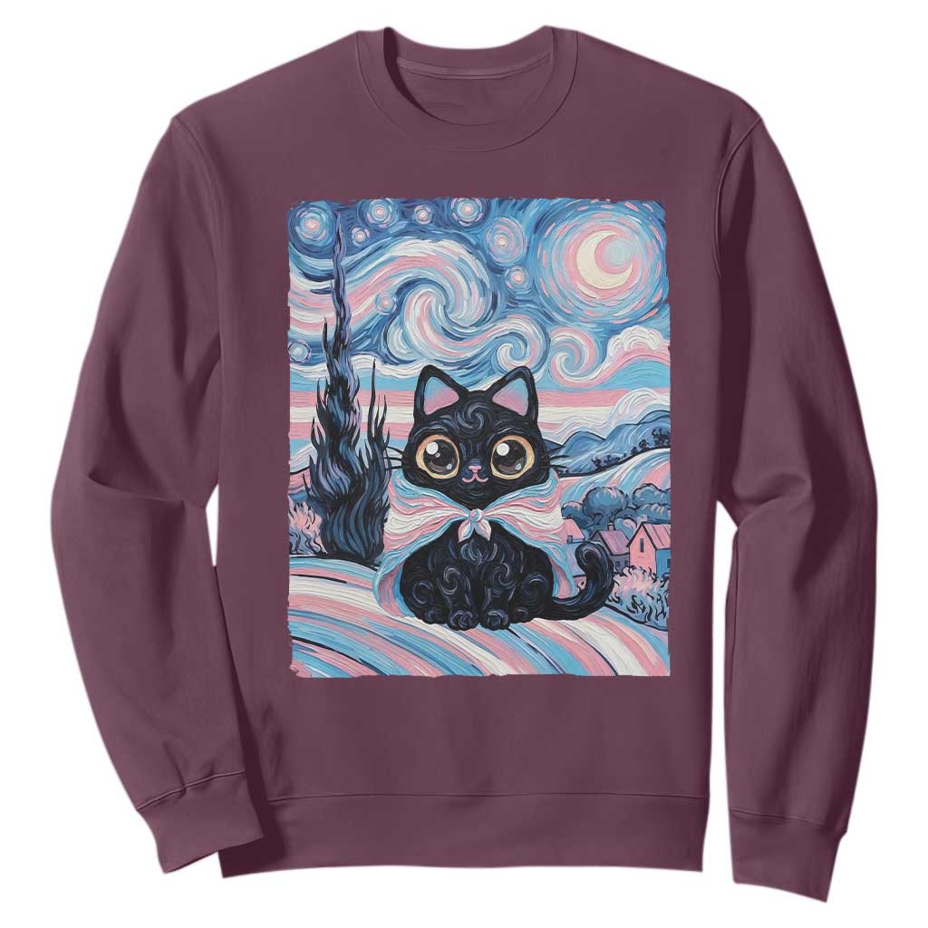 Funny Transgender Cat Starry Night Sweatshirt LGBTQ Pride Support Gift TS12 Maroon Print Your Wear