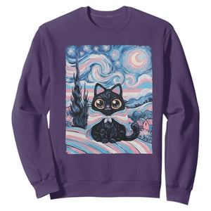 Funny Transgender Cat Starry Night Sweatshirt LGBTQ Pride Support Gift TS12 Purple Print Your Wear