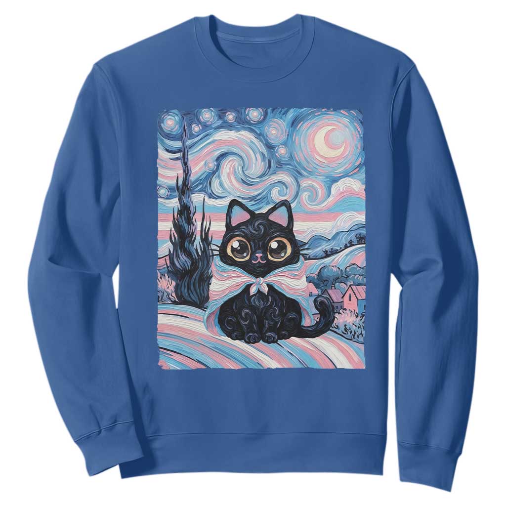 Funny Transgender Cat Starry Night Sweatshirt LGBTQ Pride Support Gift TS12 Royal Blue Print Your Wear