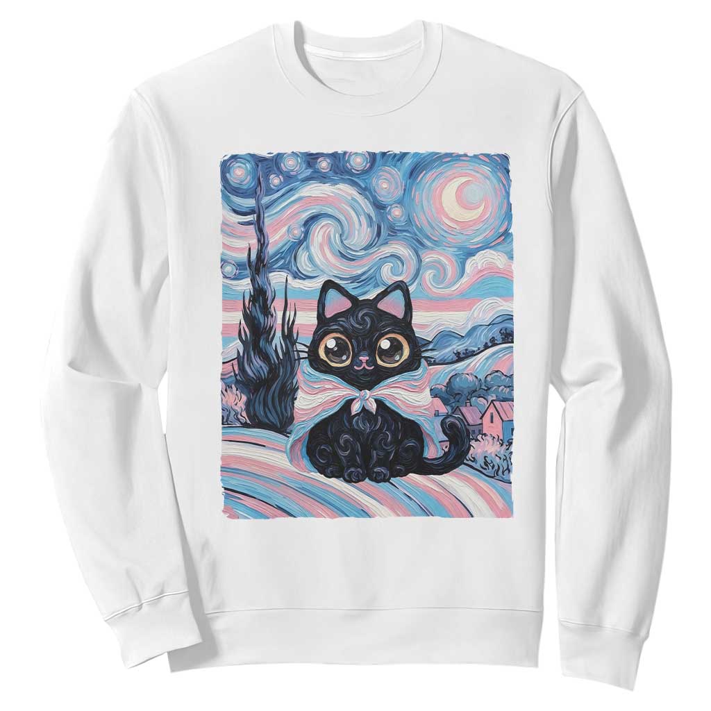 Funny Transgender Cat Starry Night Sweatshirt LGBTQ Pride Support Gift TS12 White Print Your Wear