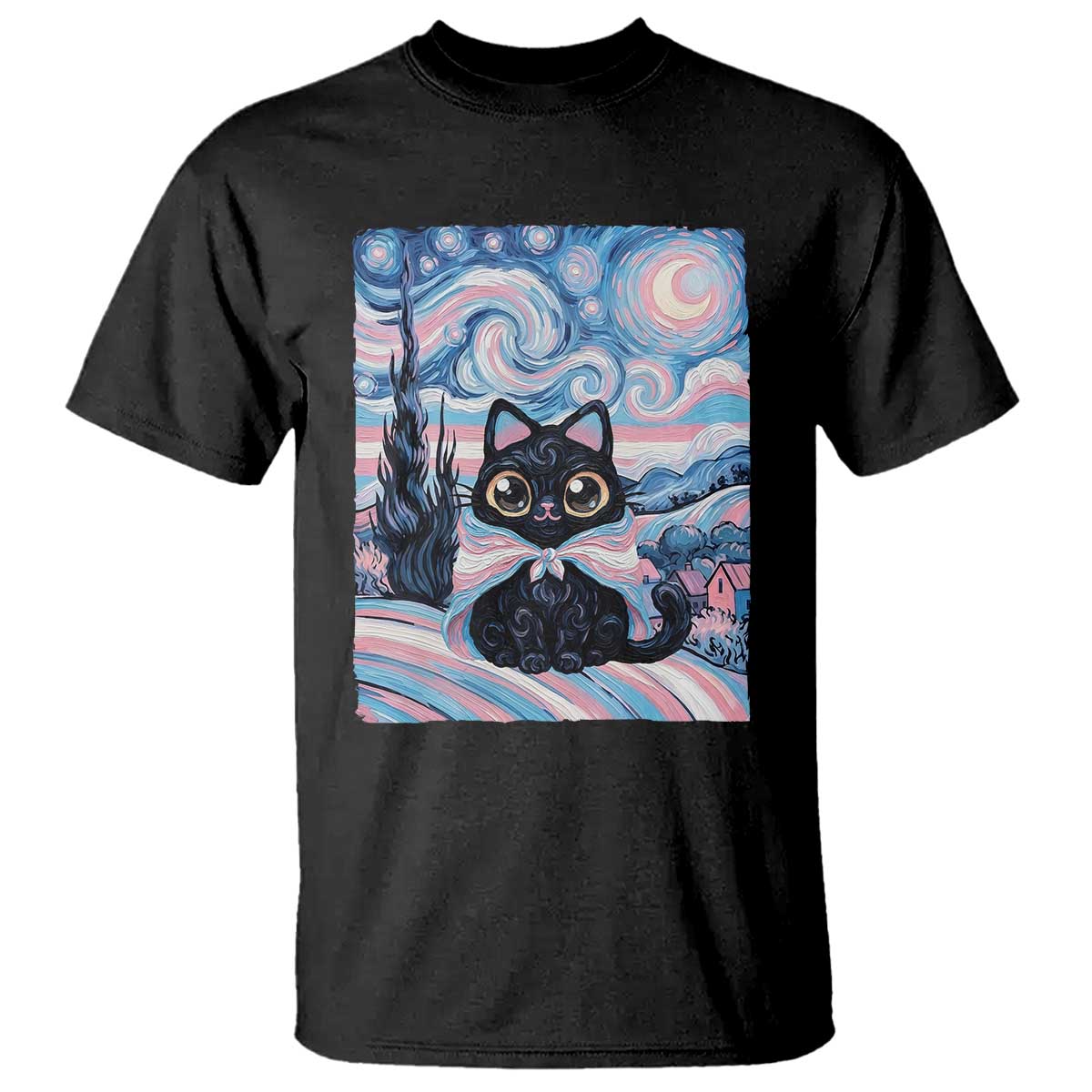 Funny Transgender Cat Starry Night T Shirt LGBTQ Pride Support Gift TS12 Black Print Your Wear