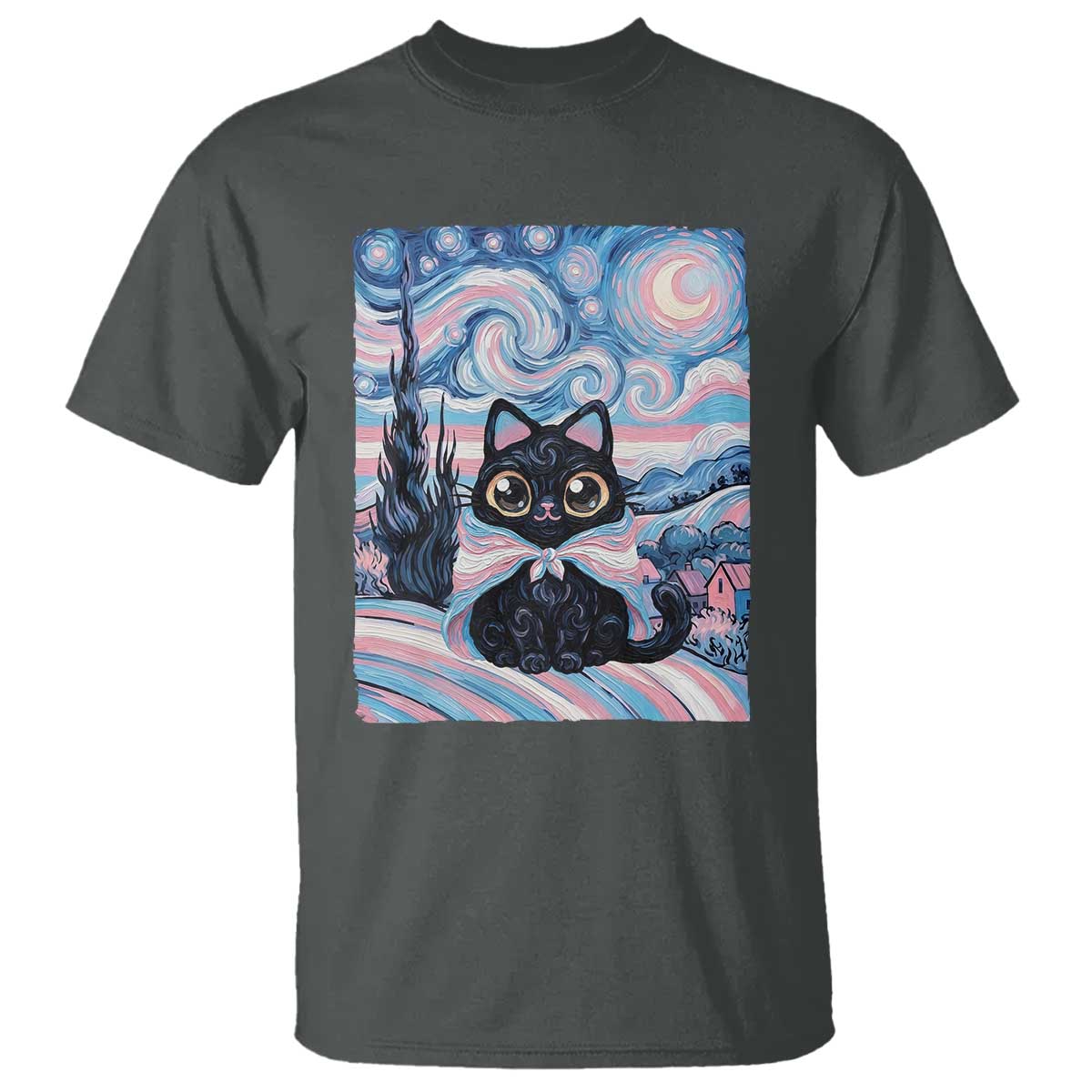 Funny Transgender Cat Starry Night T Shirt LGBTQ Pride Support Gift TS12 Dark Heather Print Your Wear