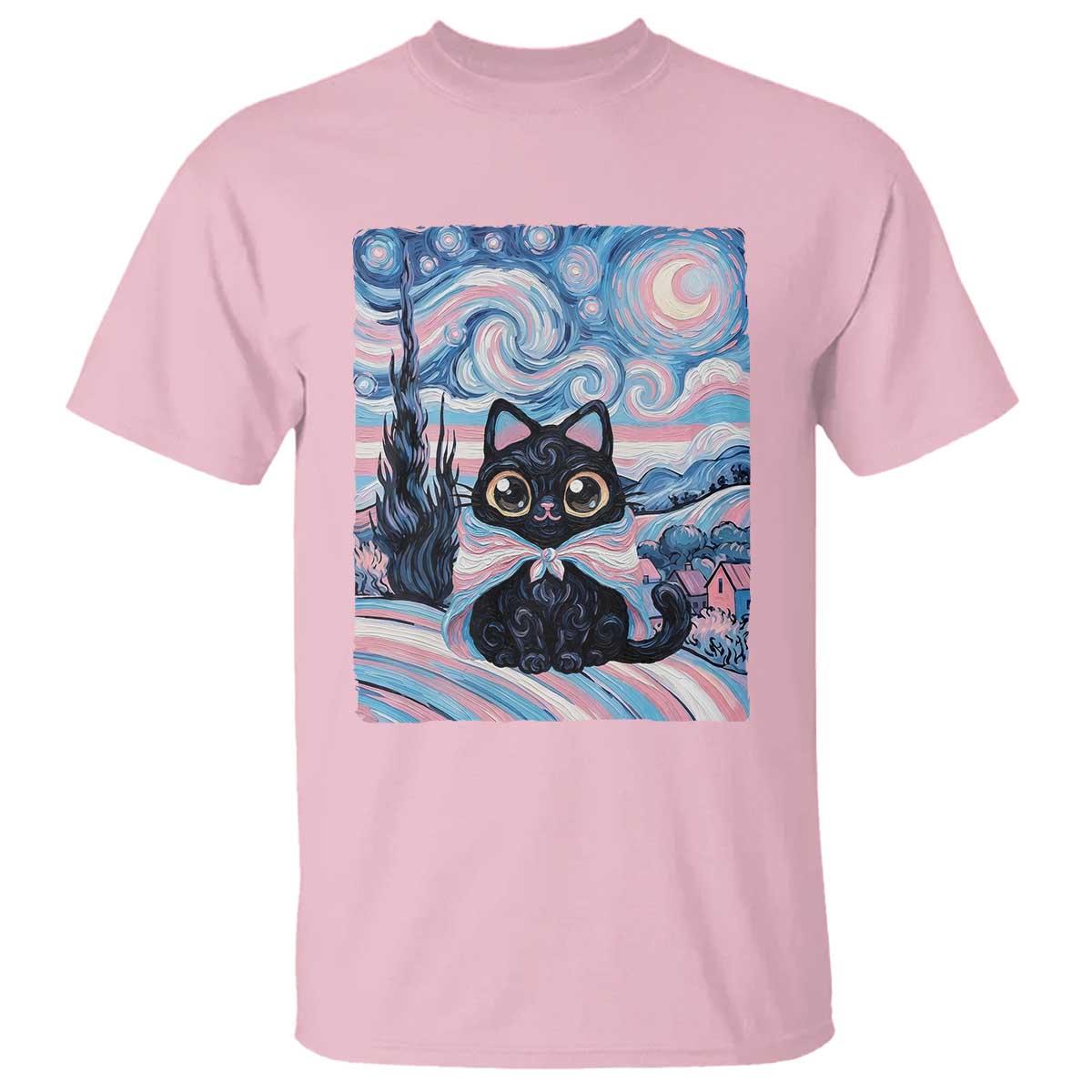 Funny Transgender Cat Starry Night T Shirt LGBTQ Pride Support Gift TS12 Light Pink Print Your Wear