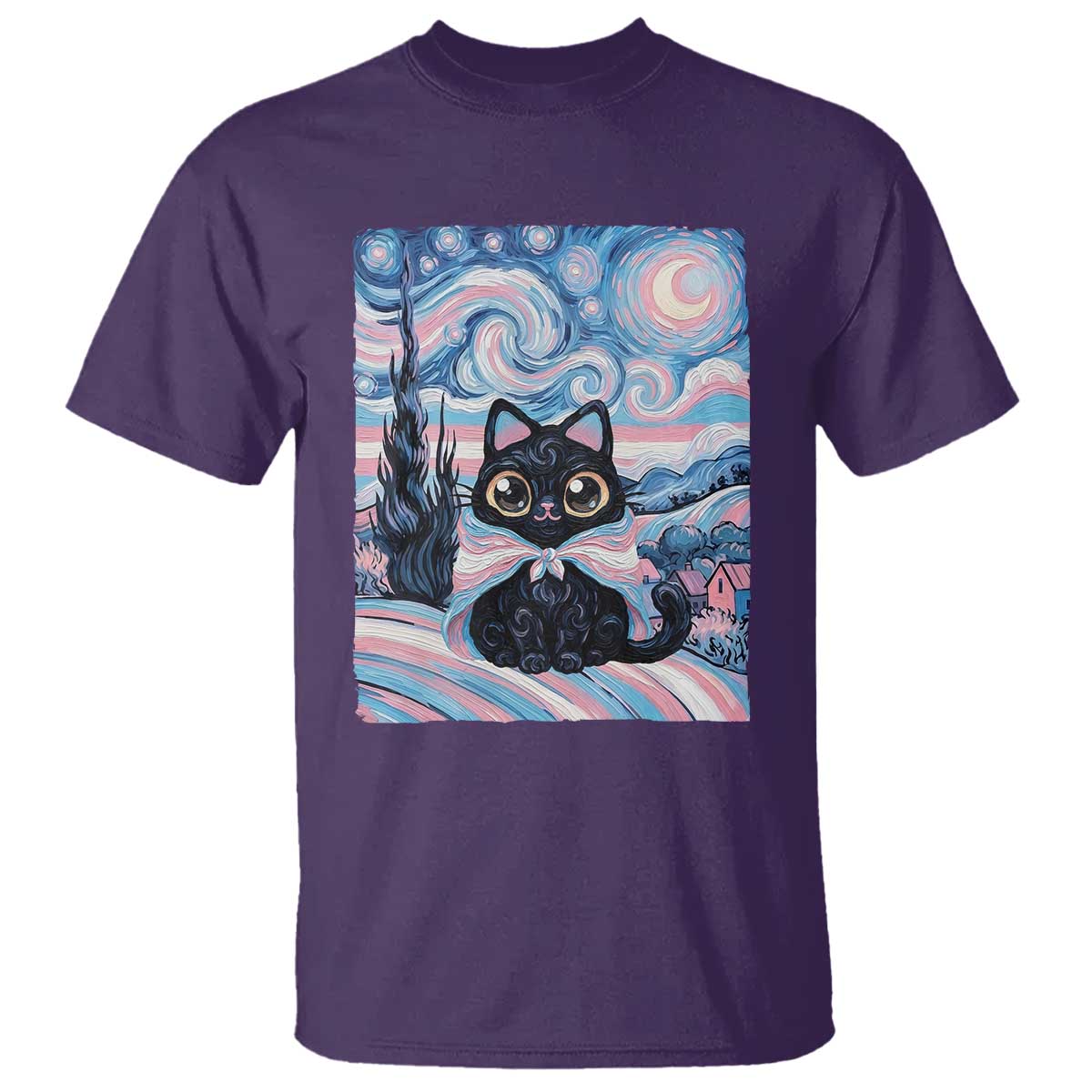 Funny Transgender Cat Starry Night T Shirt LGBTQ Pride Support Gift TS12 Purple Print Your Wear