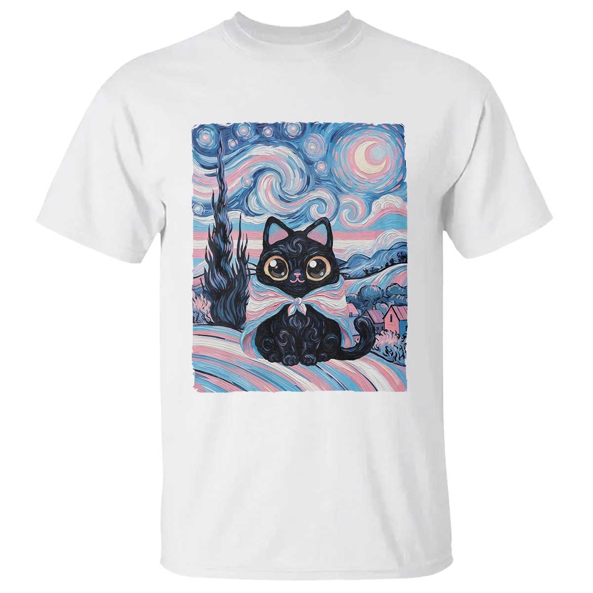 Funny Transgender Cat Starry Night T Shirt LGBTQ Pride Support Gift TS12 White Print Your Wear