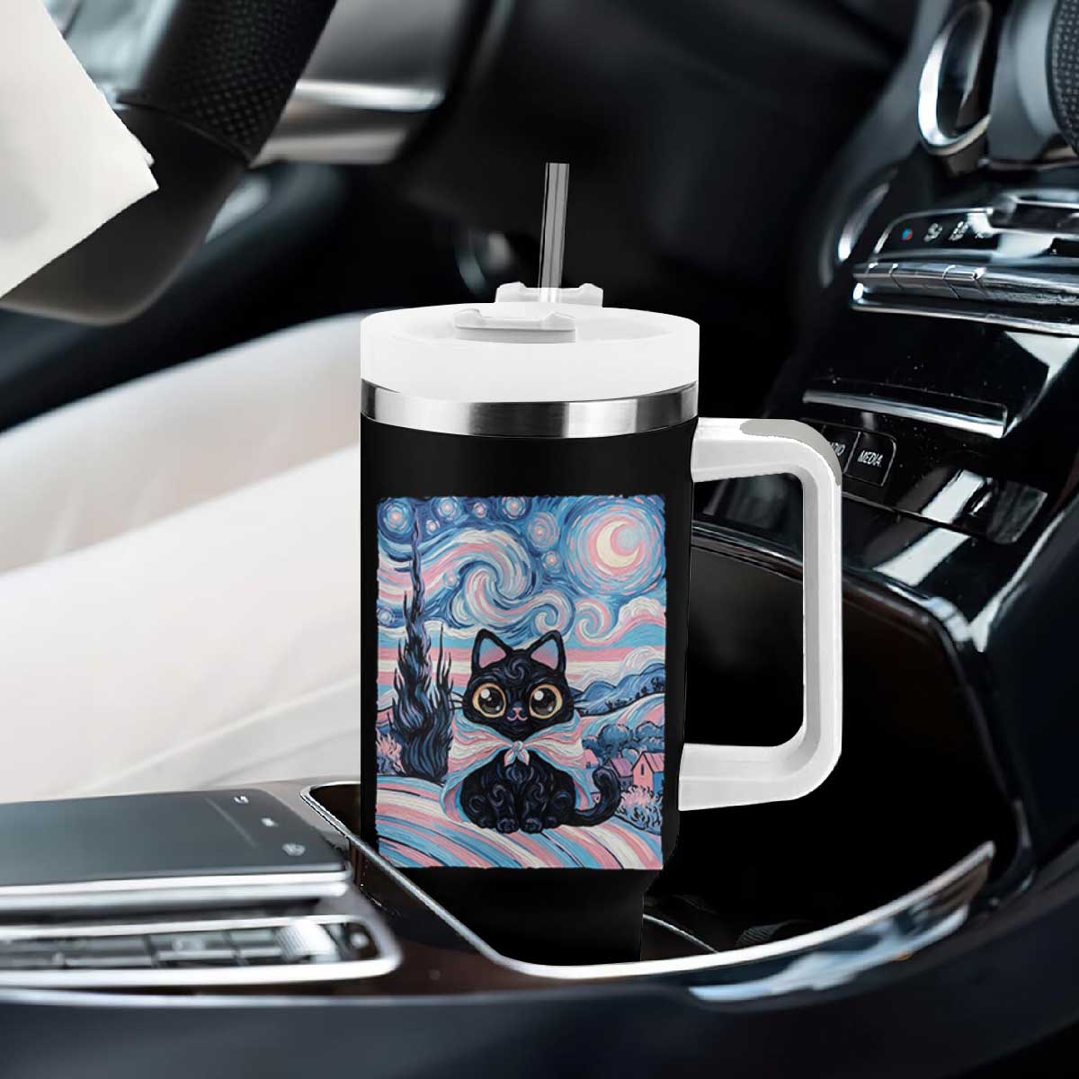 Funny Transgender Cat Starry Night Tumbler With Handle LGBTQ Pride Support Gift TS12 Print Your Wear