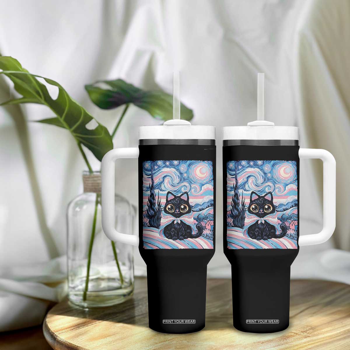 Funny Transgender Cat Starry Night Tumbler With Handle LGBTQ Pride Support Gift TS12 Print Your Wear