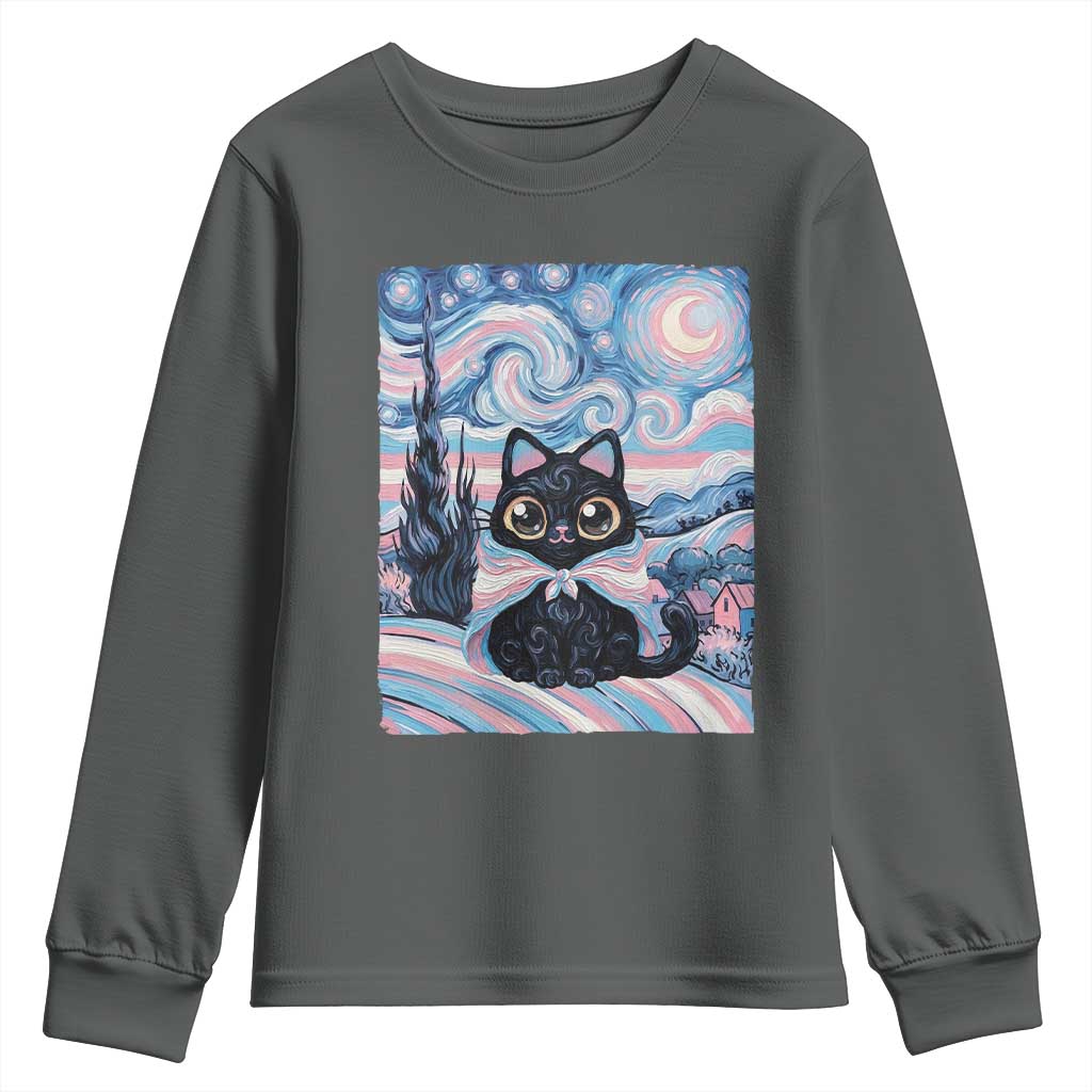 Funny Transgender Cat Starry Night Youth Sweatshirt LGBTQ Pride Support Gift TS12 Dark Heather Print Your Wear