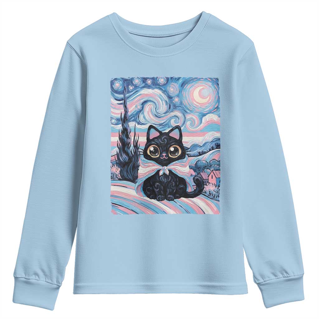 Funny Transgender Cat Starry Night Youth Sweatshirt LGBTQ Pride Support Gift TS12 Light Blue Print Your Wear