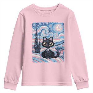 Funny Transgender Cat Starry Night Youth Sweatshirt LGBTQ Pride Support Gift TS12 Light Pink Print Your Wear