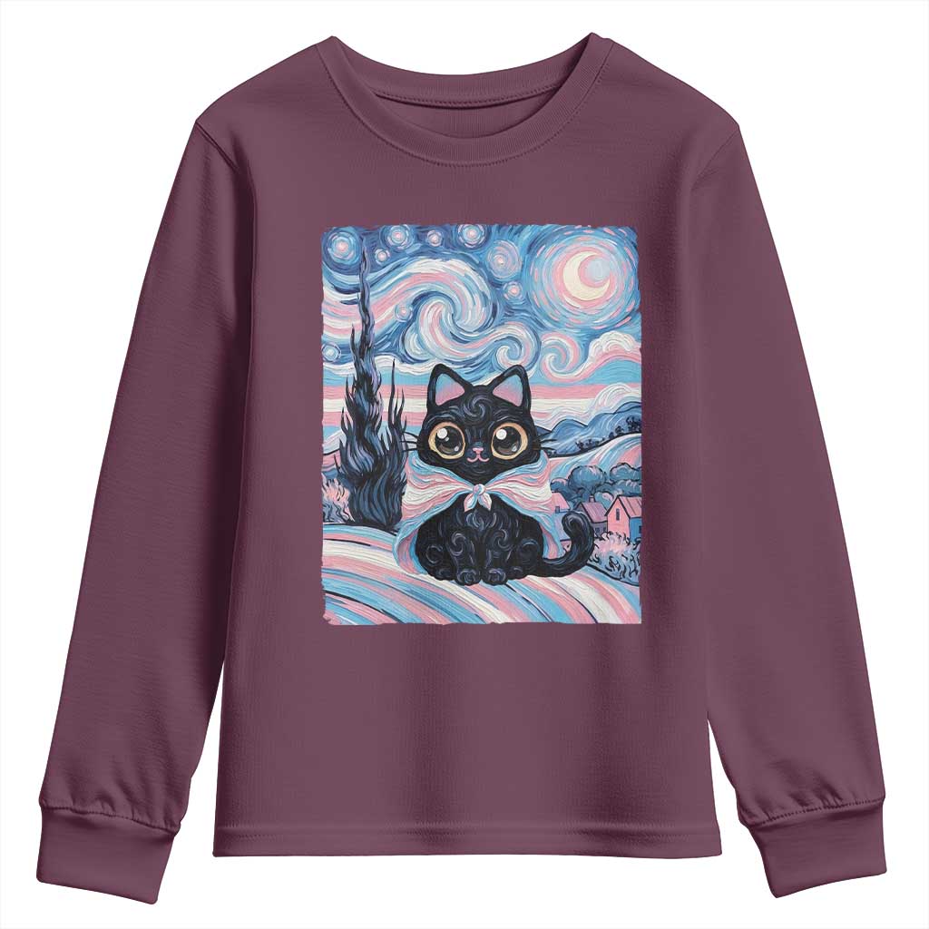 Funny Transgender Cat Starry Night Youth Sweatshirt LGBTQ Pride Support Gift TS12 Maroon Print Your Wear
