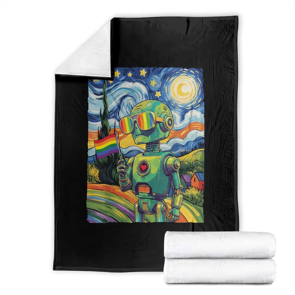 Funny Rainbow Starry Night Robot Pride Throw Blanket LGBTQ Geeky Gift TS12 Black Print Your Wear