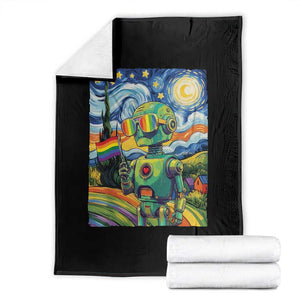 Funny Rainbow Starry Night Robot Pride Throw Blanket LGBTQ Geeky Gift TS12 Black Print Your Wear