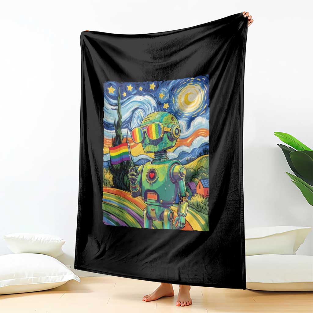 Funny Rainbow Starry Night Robot Pride Throw Blanket LGBTQ Geeky Gift TS12 Print Your Wear