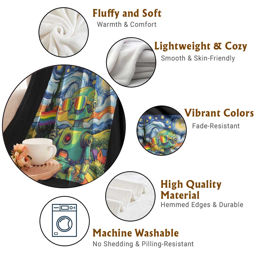 Funny Rainbow Starry Night Robot Pride Throw Blanket LGBTQ Geeky Gift TS12 Print Your Wear